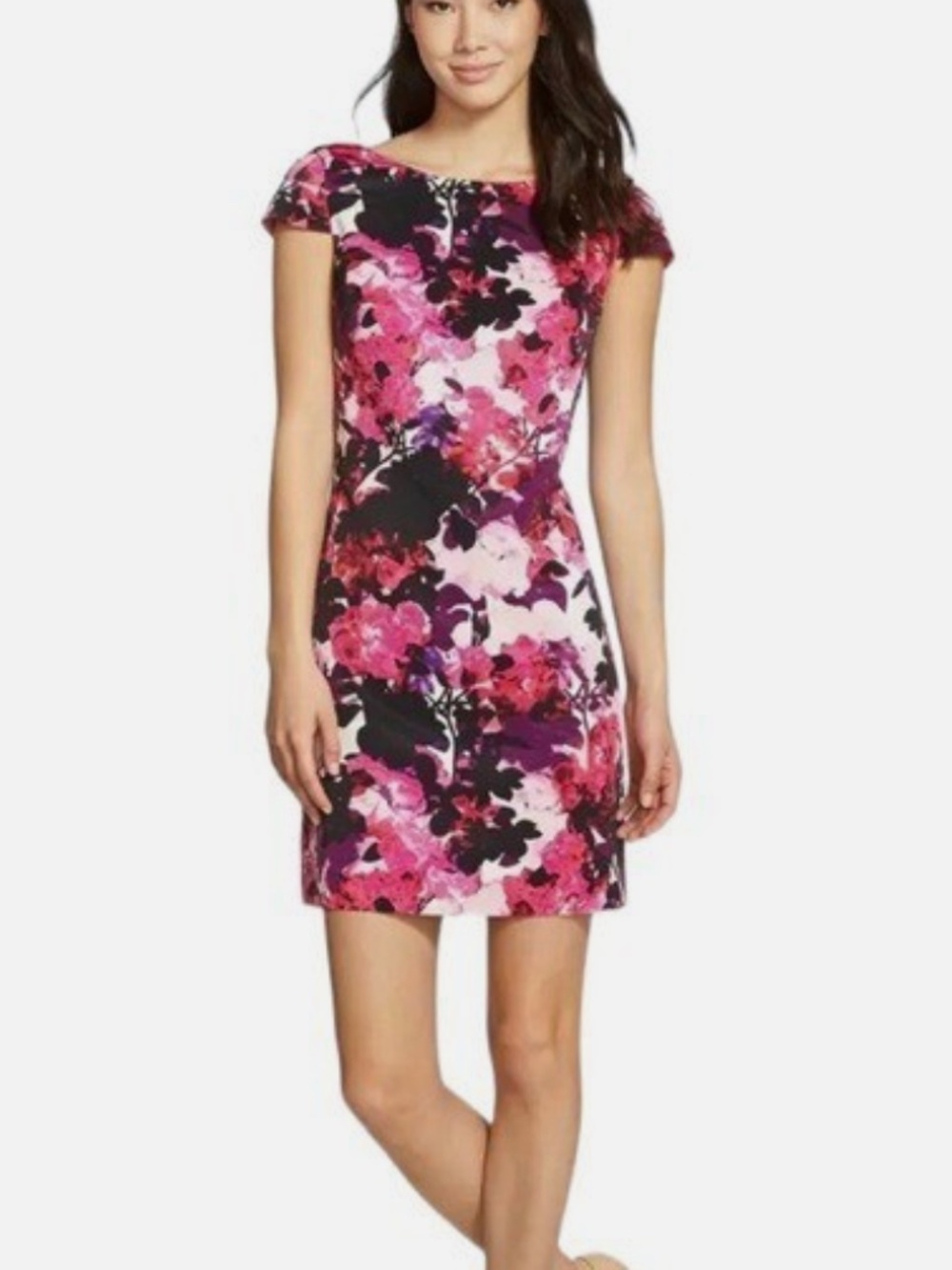Eliza‎ J Pink and Purple Floral Sheath Dress Size 4 Mini Cocktail Garden Party